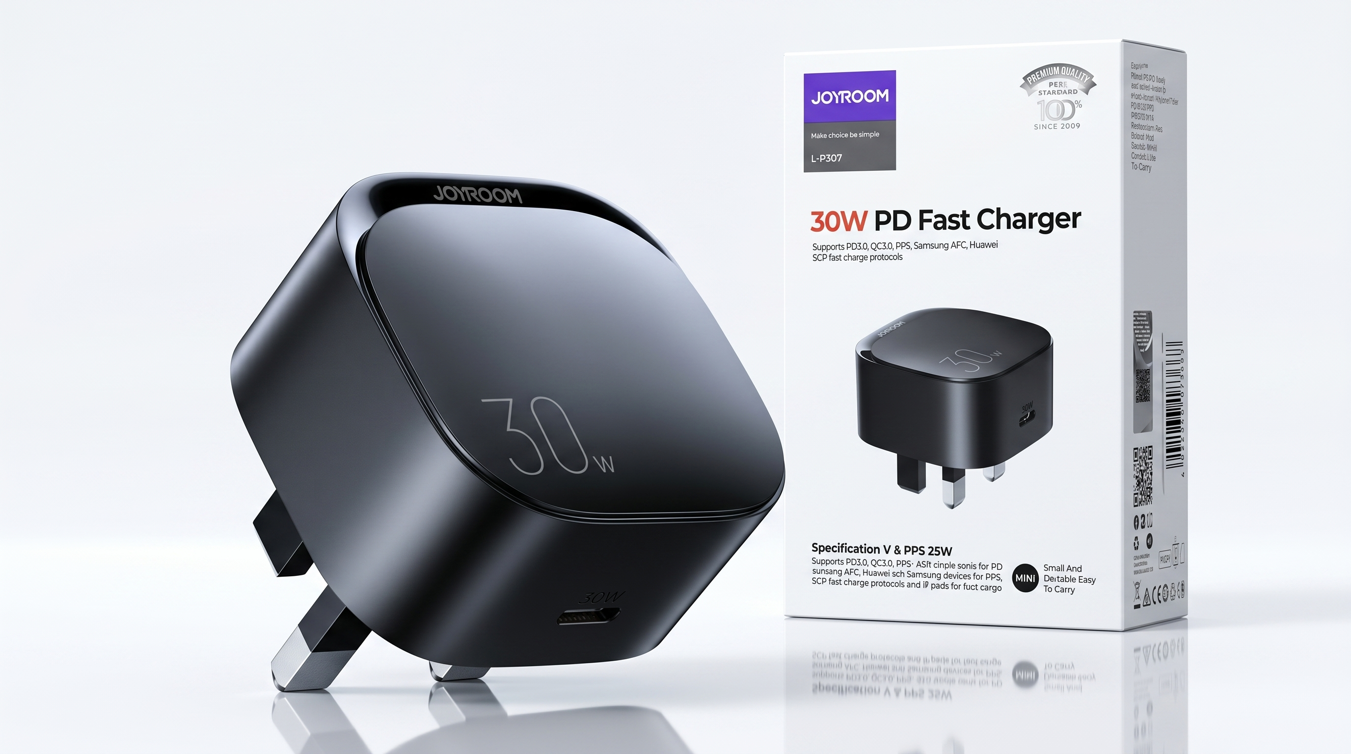 JOYROOM L-P307 30W PD Type-C Fast Charger – Black Color